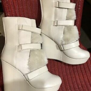 White Faux Fur Juicy Couture Booties 6.5